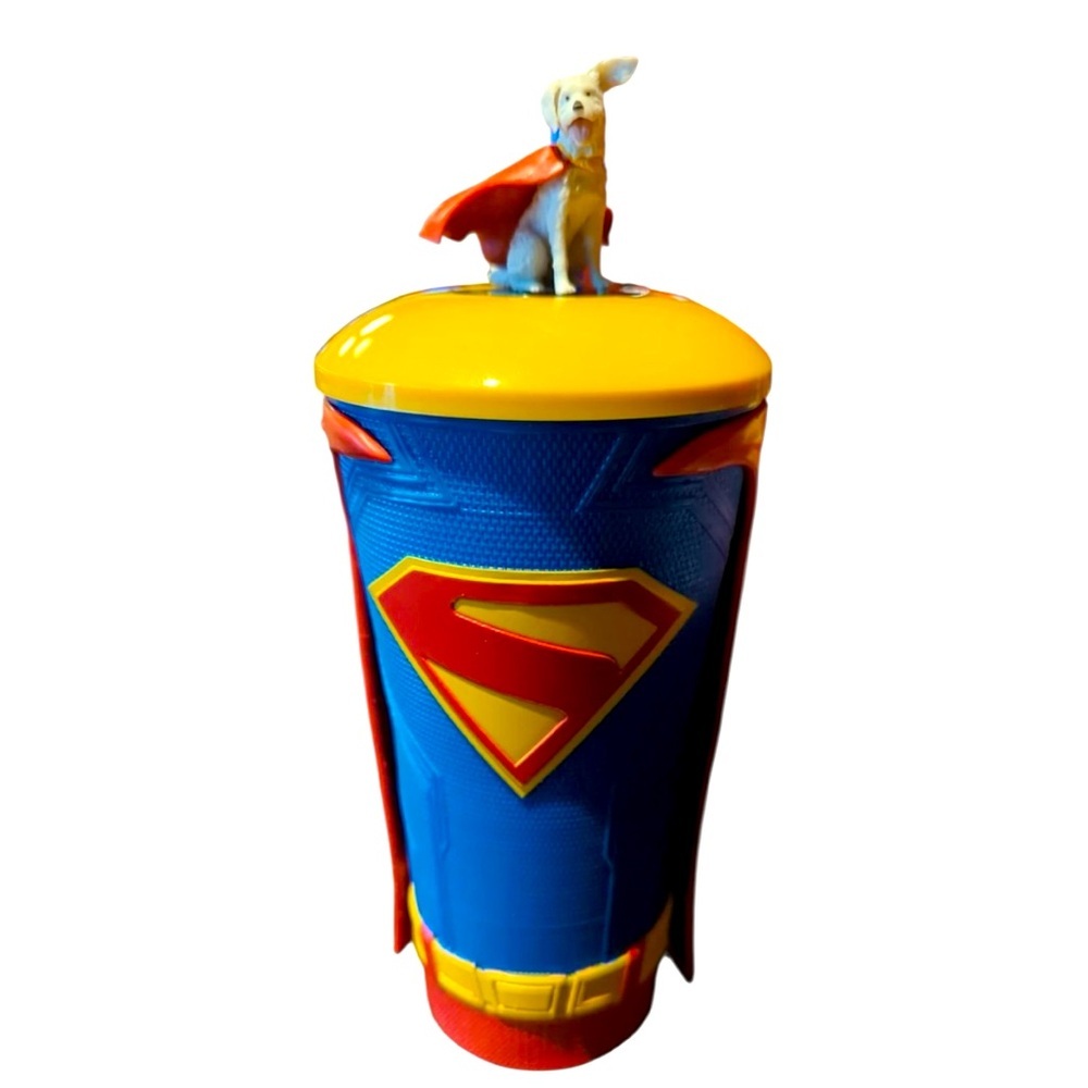 DC - Superman - Large Rubber Drinking Cup w/ Superman/S Symbol/Krypto Toppers